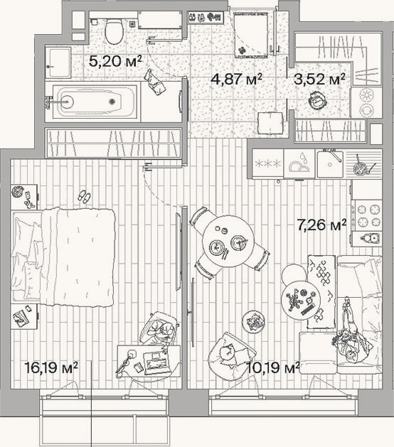 Планировка: 2-к, 47,2 м²
