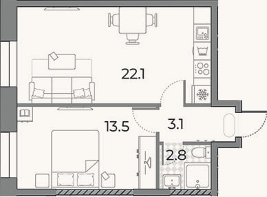 Планировка: 2-к, 41,5 м²