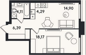 Планировка: 2-к, 47,9 м²