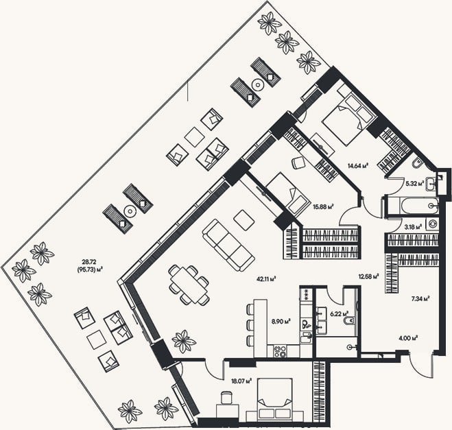 Планировка: 4+ к, 138,2 м²