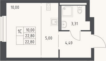 Планировка: Студия, 22,8 м²