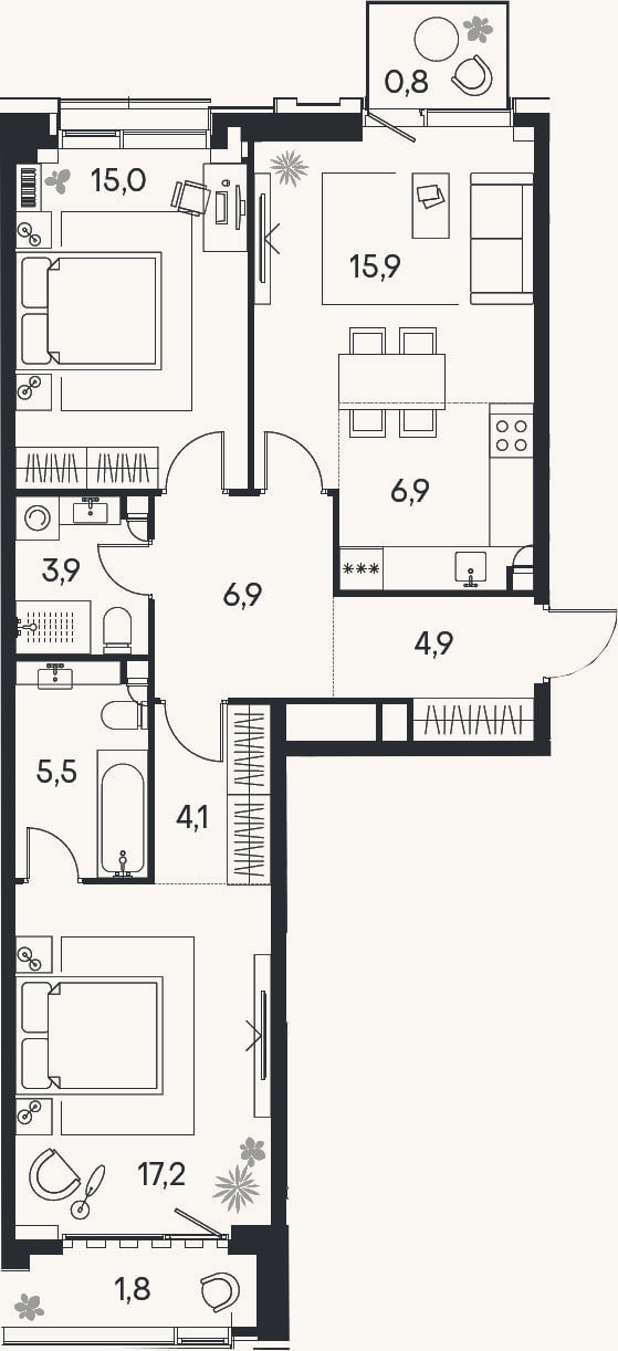 Планировка: 3-к, 80,3 м²