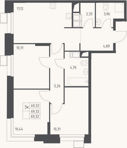 Планировка: 4+ к, 69,3 м²