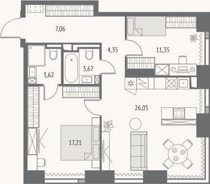 Планировка: 3-к, 73,3 м²