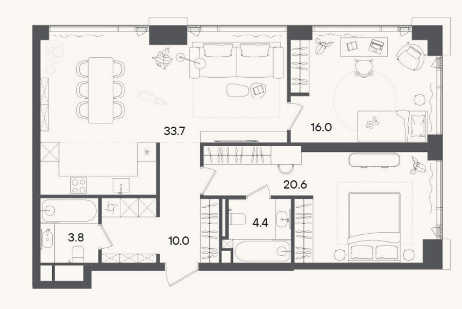 Планировка: 3-к, 88,5 м²