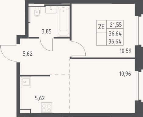 Планировка: 2-к, 36,6 м²