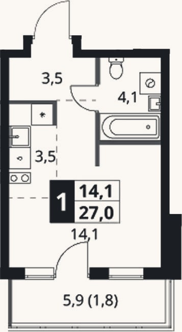 Планировка: Студия, 25,2 м²