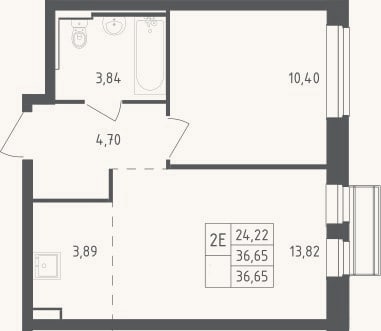 Планировка: 2-к, 36,7 м²