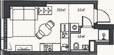 Планировка: Студия, 22,3 м²