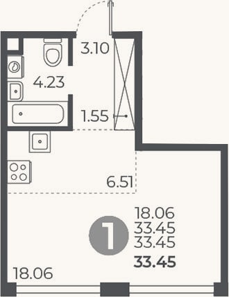Планировка: Студия, 33,5 м²
