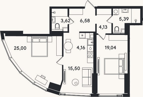Планировка: 3-к, 83,4 м²