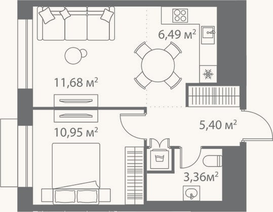 Планировка: 2-к, 37,9 м²