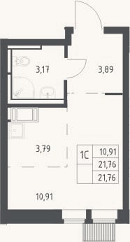 Планировка: Студия, 21,8 м²