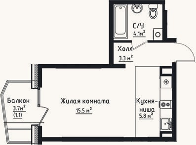 Планировка: Студия, 28,7 м²