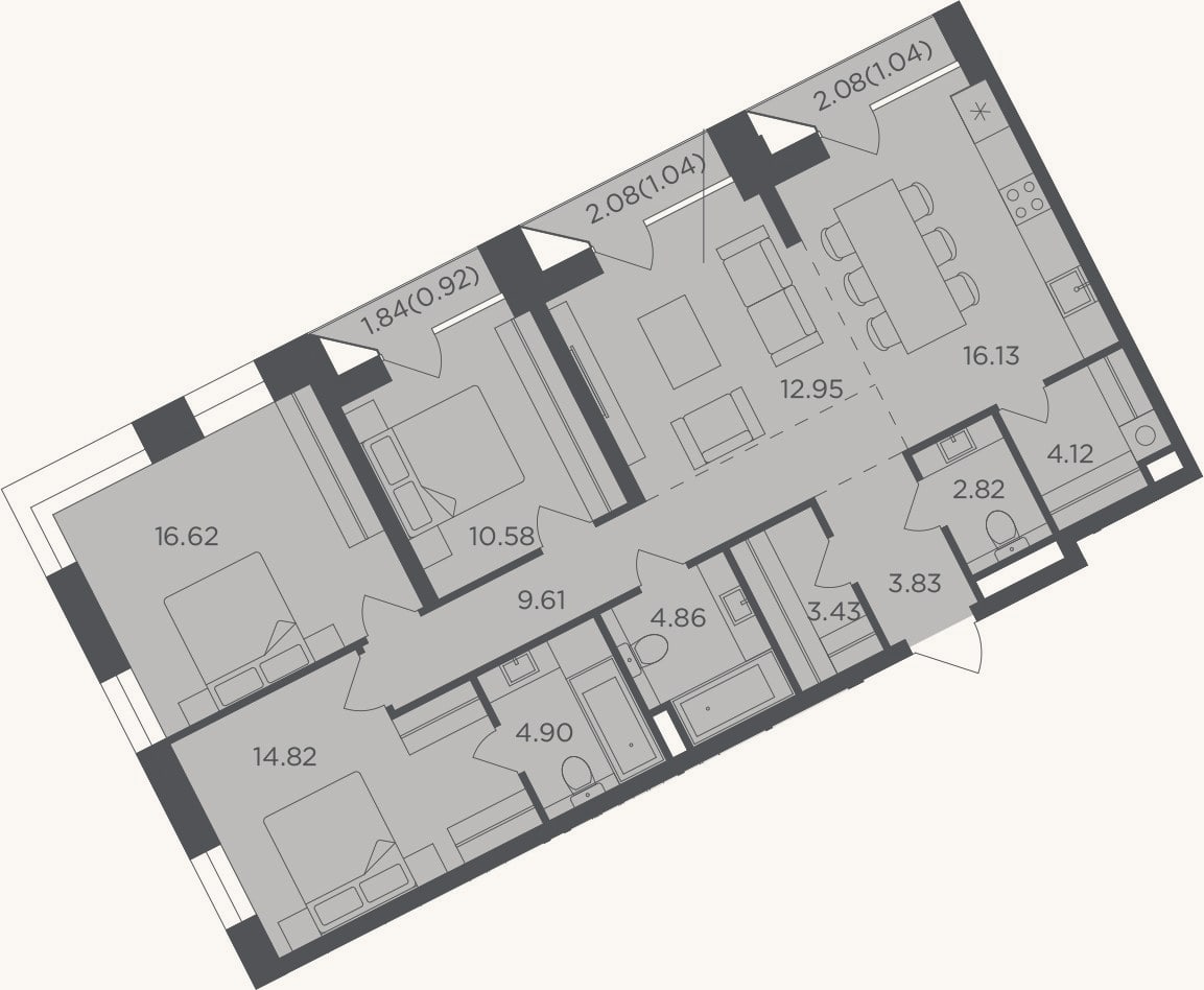 Планировка: 4+ к, 104,8 м²
