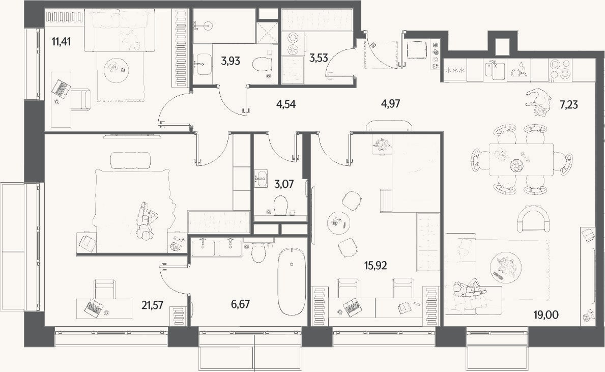 Планировка: 4+ к, 101,8 м²