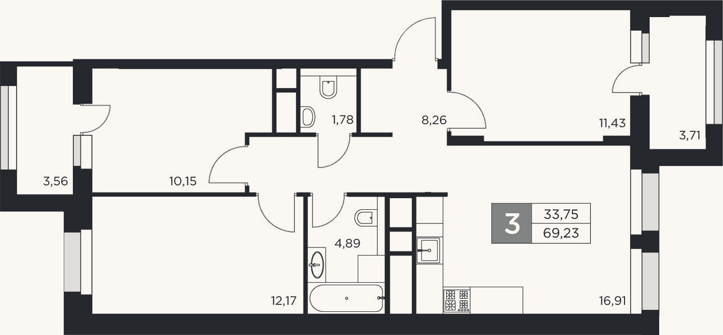 Планировка: 4+ к, 65,6 м²