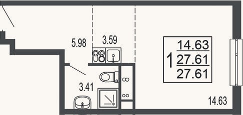 Планировка: Студия, 28,1 м²