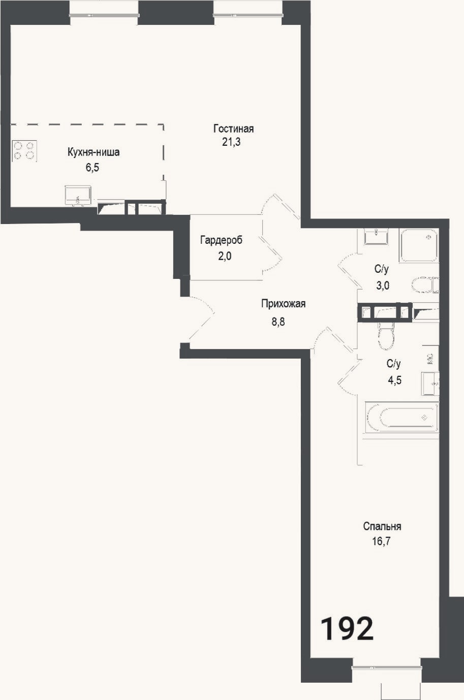 Планировка: 2-к, 62,8 м²
