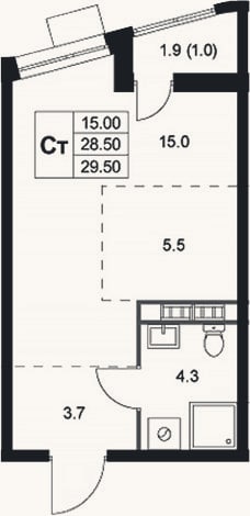 Планировка: Студия, 28,5 м²