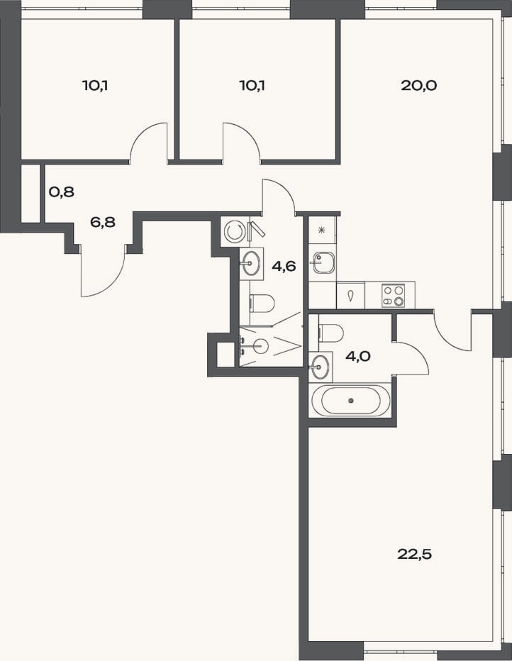 Планировка: 4+ к, 80 м²