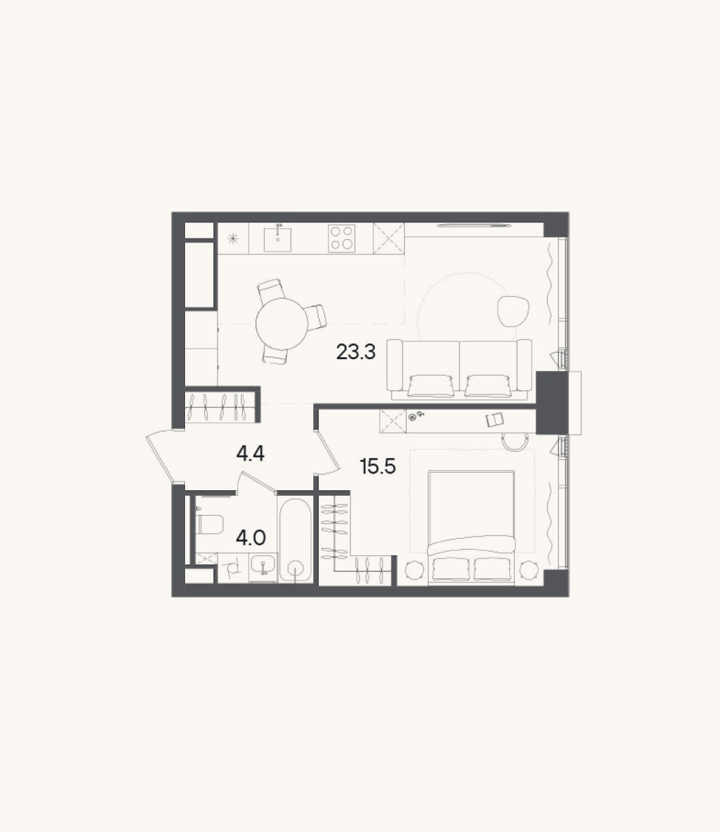 Планировка: 2-к, 47,2 м²