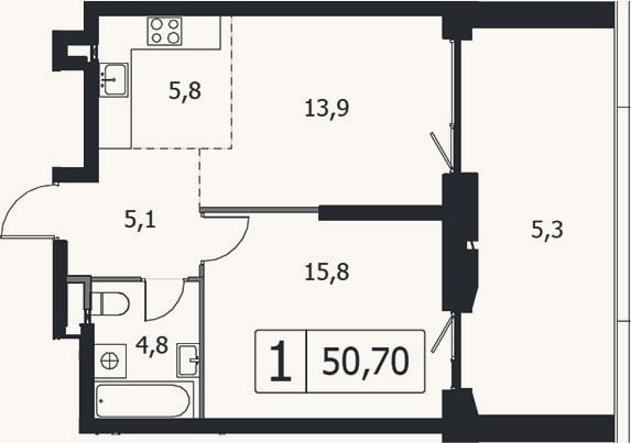 Планировка: 2-к, 45,4 м²