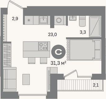 Планировка: Студия, 29,2 м²