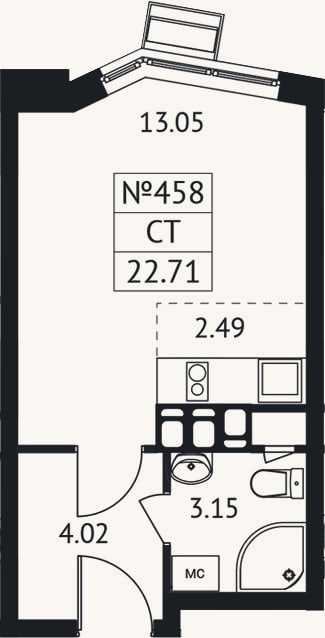 Планировка: Студия, 22,7 м²