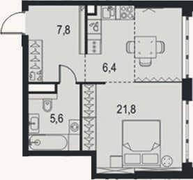 Планировка: Студия, 41,6 м²