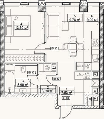 Планировка: 2-к, 48,3 м²