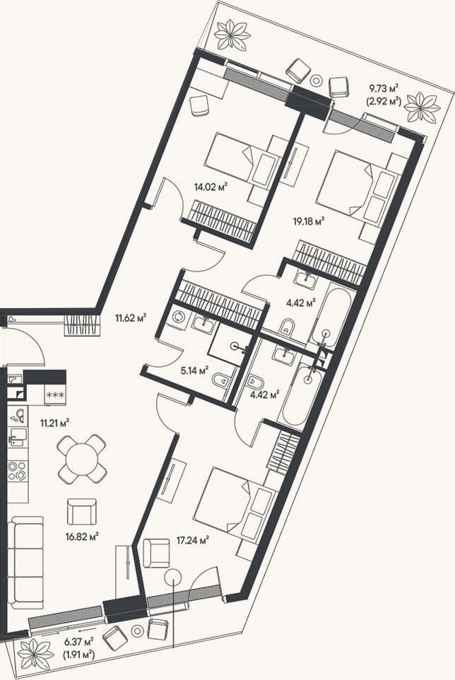 Планировка: 4+ к, 104,1 м²