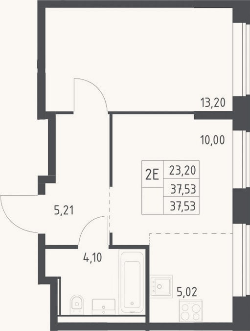 Планировка: 2-к, 37,5 м²