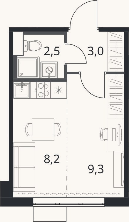 Планировка: Студия, 23 м²