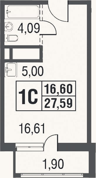 Планировка: Студия, 27 м²