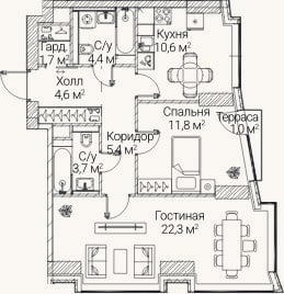 Планировка: 2-к, 64 м²