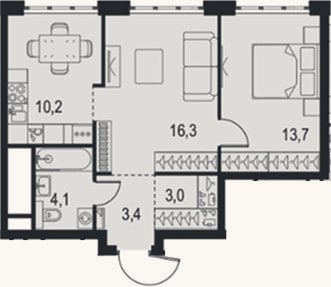Планировка: 2-к, 50,7 м²