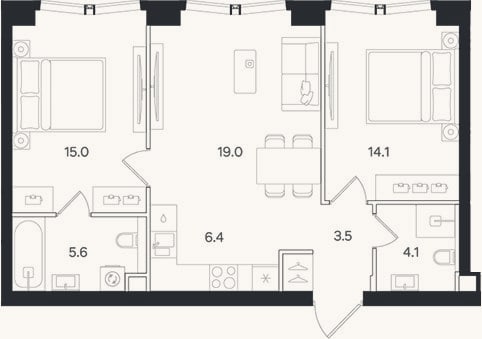 Планировка: 3-к, 67,7 м²