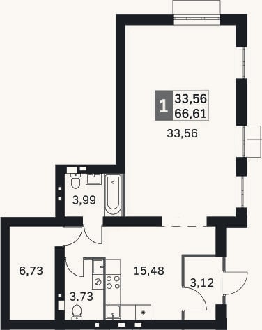 Планировка: 2-к, 66,6 м²