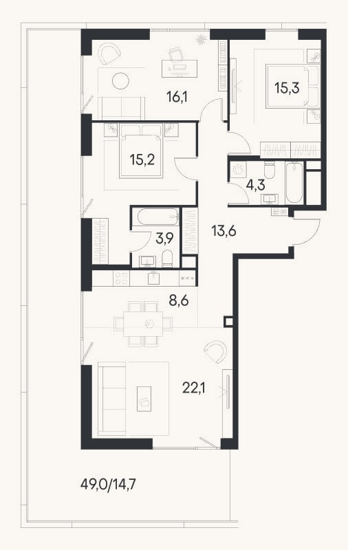 Планировка: 4+ к, 99,1 м²