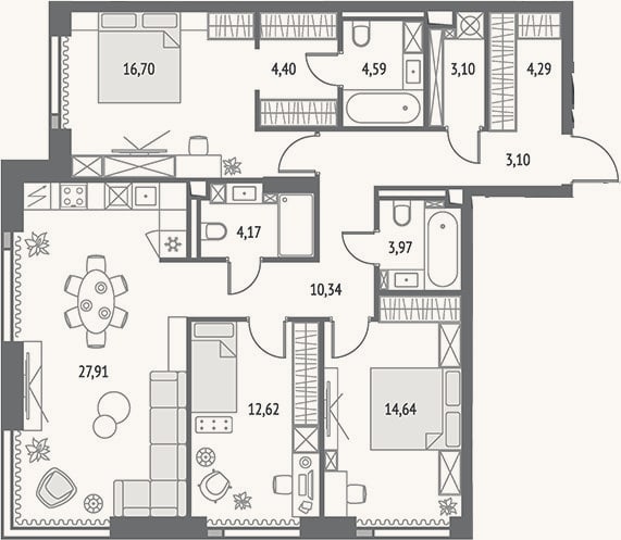 Планировка: 4+ к, 109,8 м²