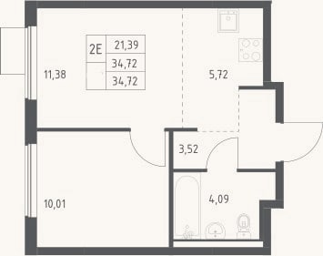 Планировка: 2-к, 34,7 м²