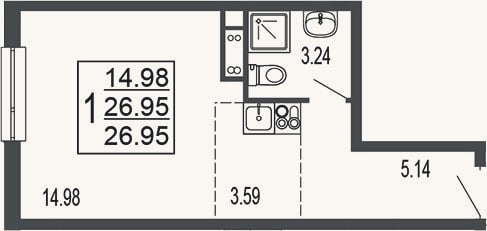 Планировка: Студия, 27 м²