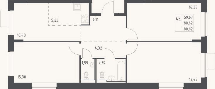 Планировка: 4+ к, 80,6 м²