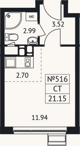 Планировка: Студия, 21,2 м²