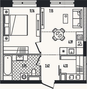 Планировка: 2-к, 38 м²