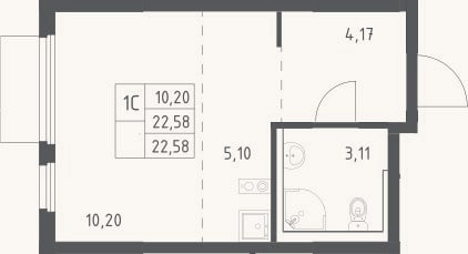 Планировка: Студия, 22,6 м²