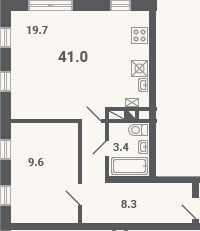Планировка: 2-к, 41 м²