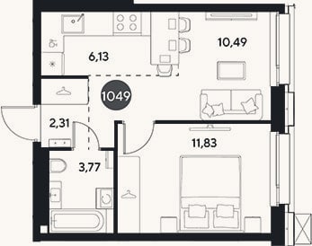 Планировка: 2-к, 34,5 м²