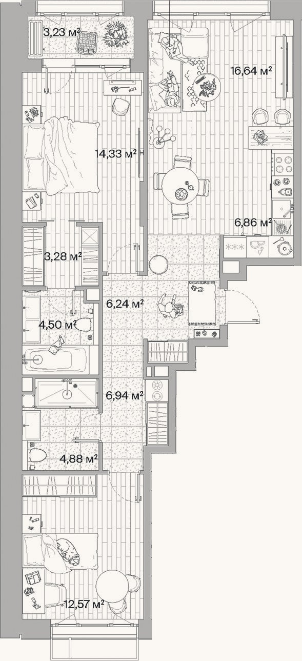 Планировка: 3-к, 76,2 м²